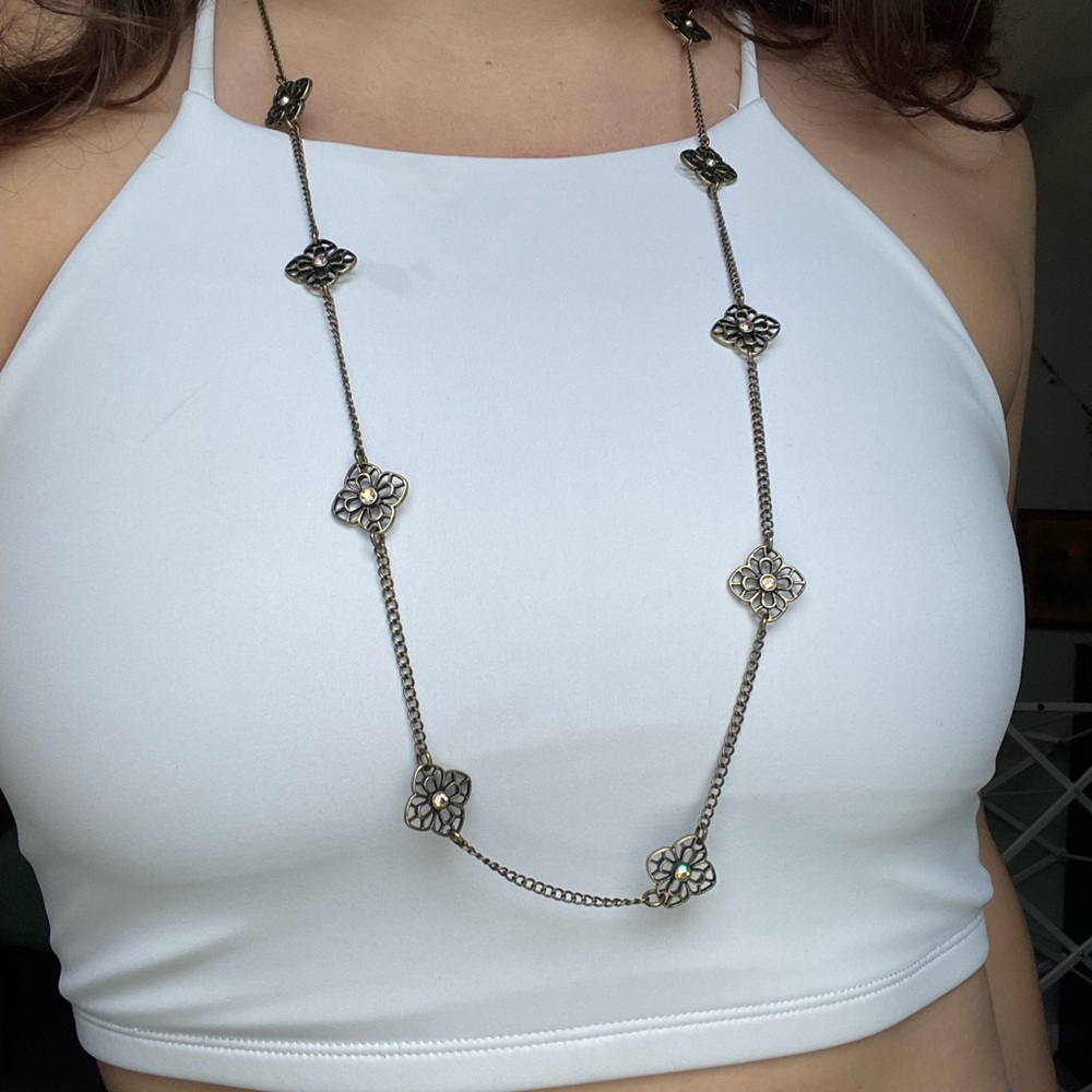 Long deep gold/bronze tone necklace and earrings SET